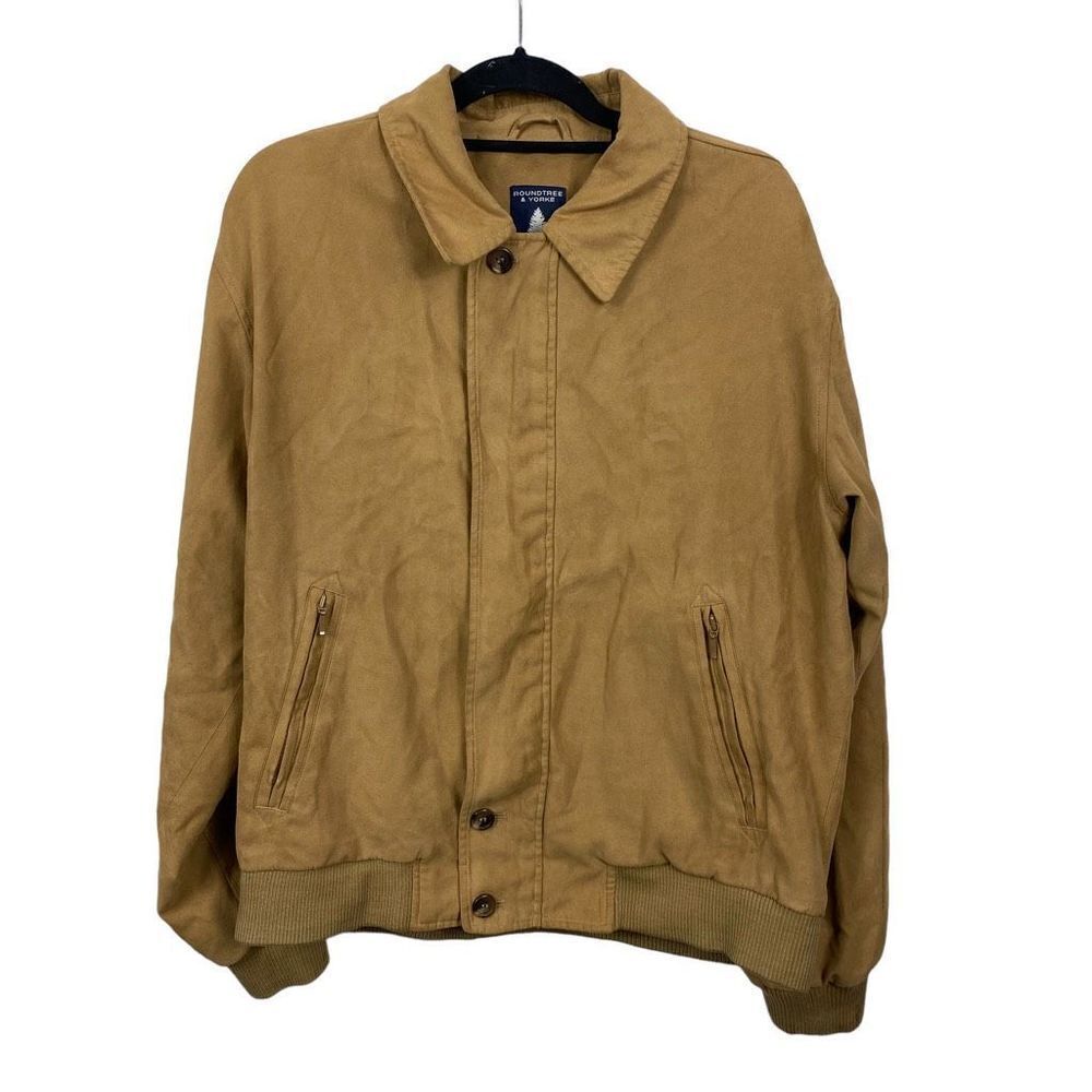 Roundtree & Yorke Outdoors Beige Tan Casual Zip Up Jacket Coat